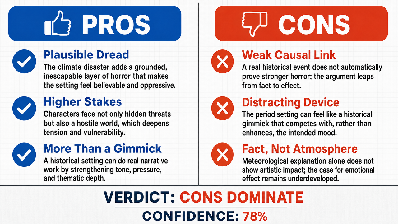 AI Debate Infographic: The setting of 1816, 'the year without a summer,' significantly enhances…