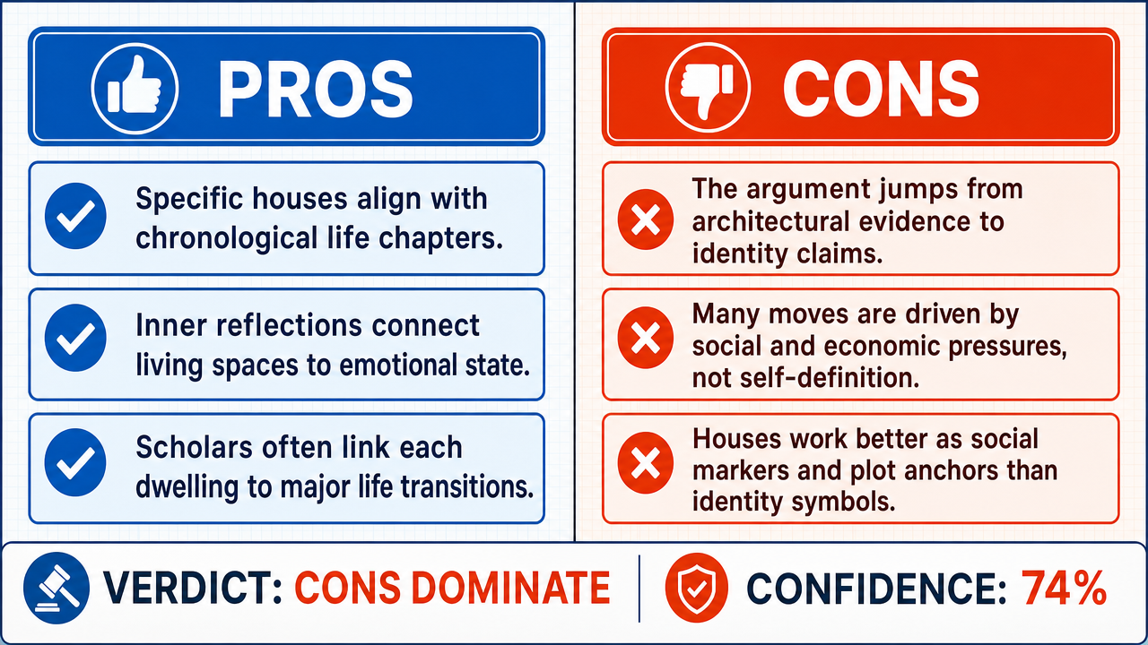 AI Debate Infographic: The recurring motif of houses in the narrative primarily represents…