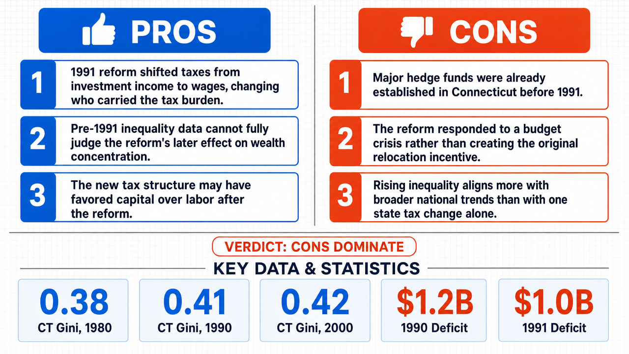 AI Debate Infographic: Connecticut's 1991 tax reform, which introduced a wage tax and…