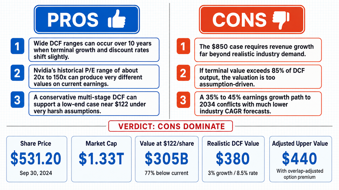 AI Debate Infographic: Nvidia's intrinsic value based on a 10-year analysis ranges between $122…