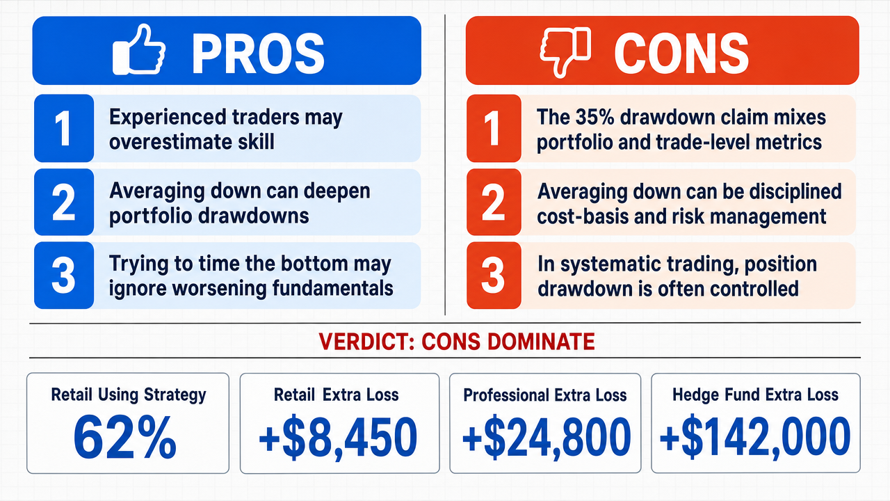 AI Debate Infographic: Averaging down on a losing position is a common and financially devastating…