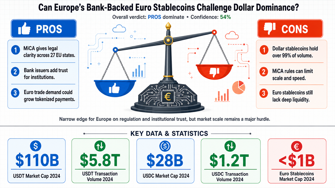AI Debate Infographic: Europe’s bank-backed euro stablecoin initiative will become the first…