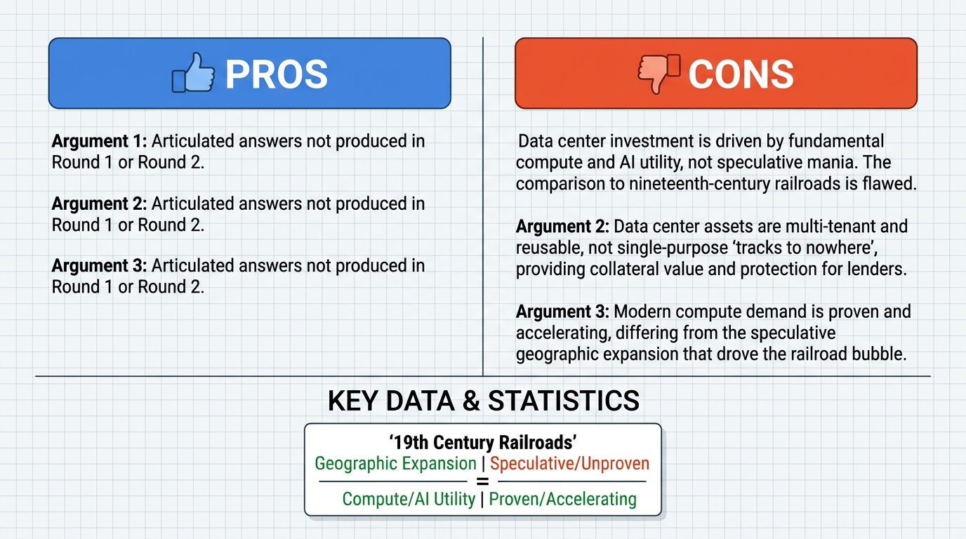 AI Debate Infographic: The current US data-center buildout is a speculative bubble whose lenders…