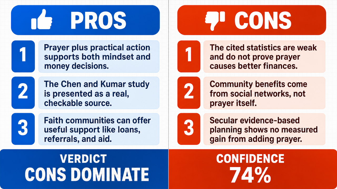 AI Debate Infographic: Relying on prayer for financial guidance and provision, while also taking…