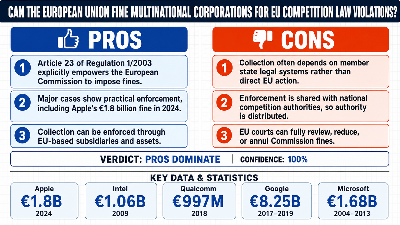 AI Debate Infographic: Does the European Union have the authority to impose fines on multinational…