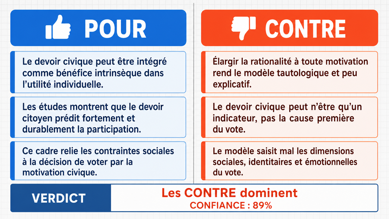 AI Debate Infographic: La théorie du choix rationnel, intégrant le devoir civique, explique de…