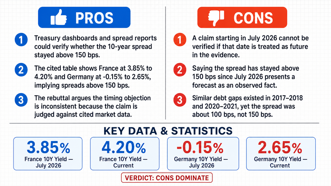 AI Debate Infographic: The spread between the French 10-year bond yield and the German equivalent…