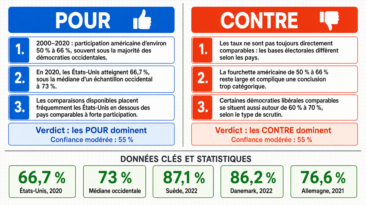 AI Debate Infographic: Les États-Unis ont un taux de participation électorale aux élections…
