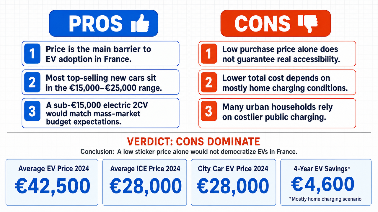 AI Debate Infographic: Le retour de la 2CV en version électrique à moins de 15 000 € d'ici 2028…