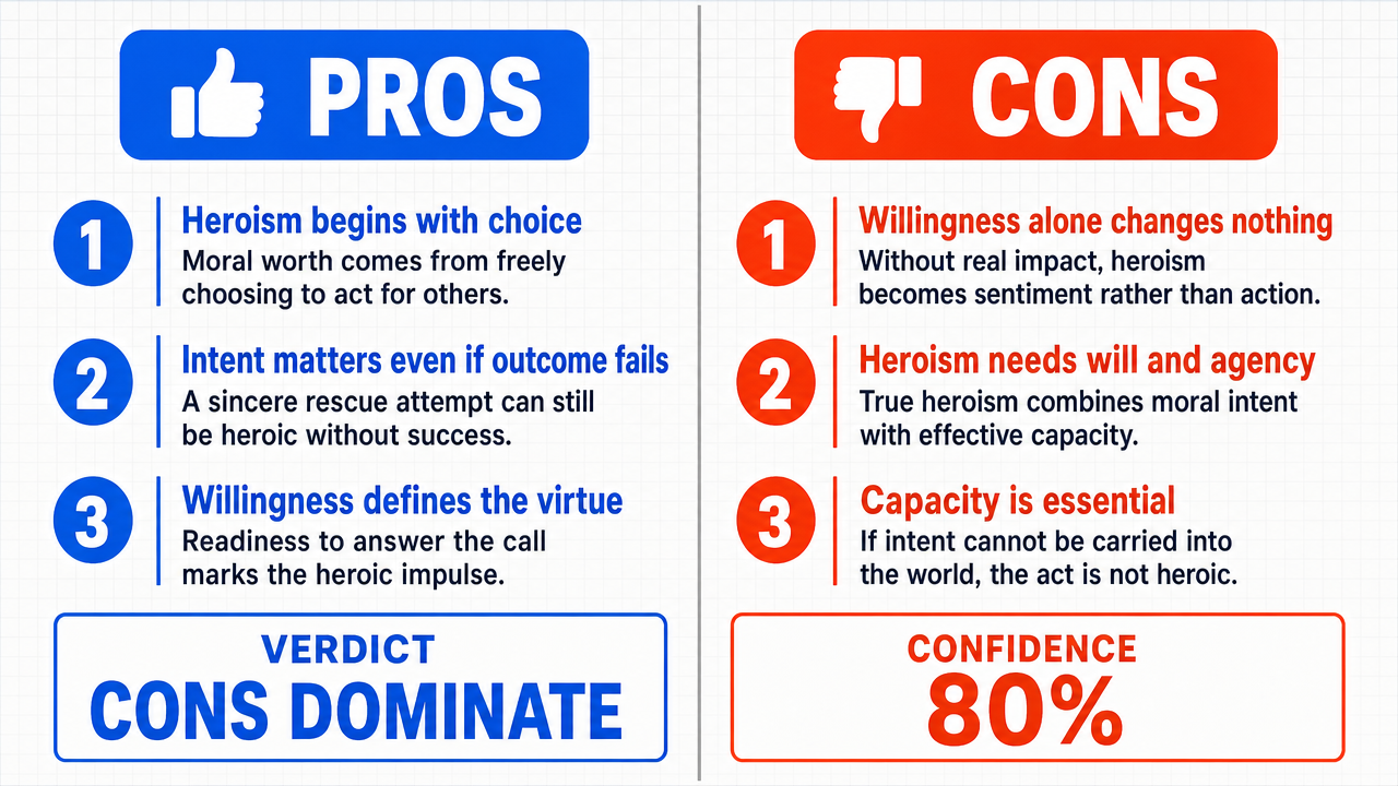 AI Debate Infographic: Heroism is defined by an inherent willingness to answer a call to action…