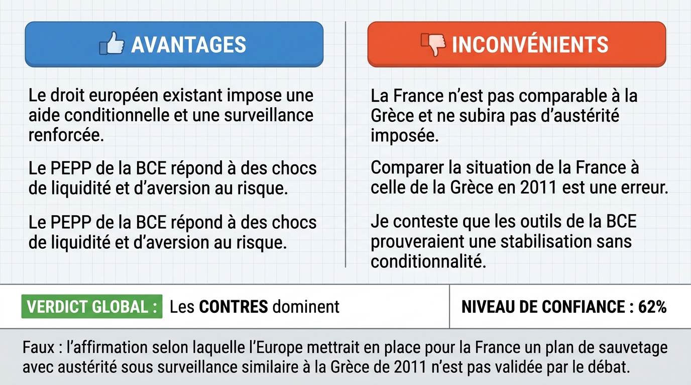 AI Debate Infographic: L'Europe mettra en place un plan de sauvetage pour la France en cas de…