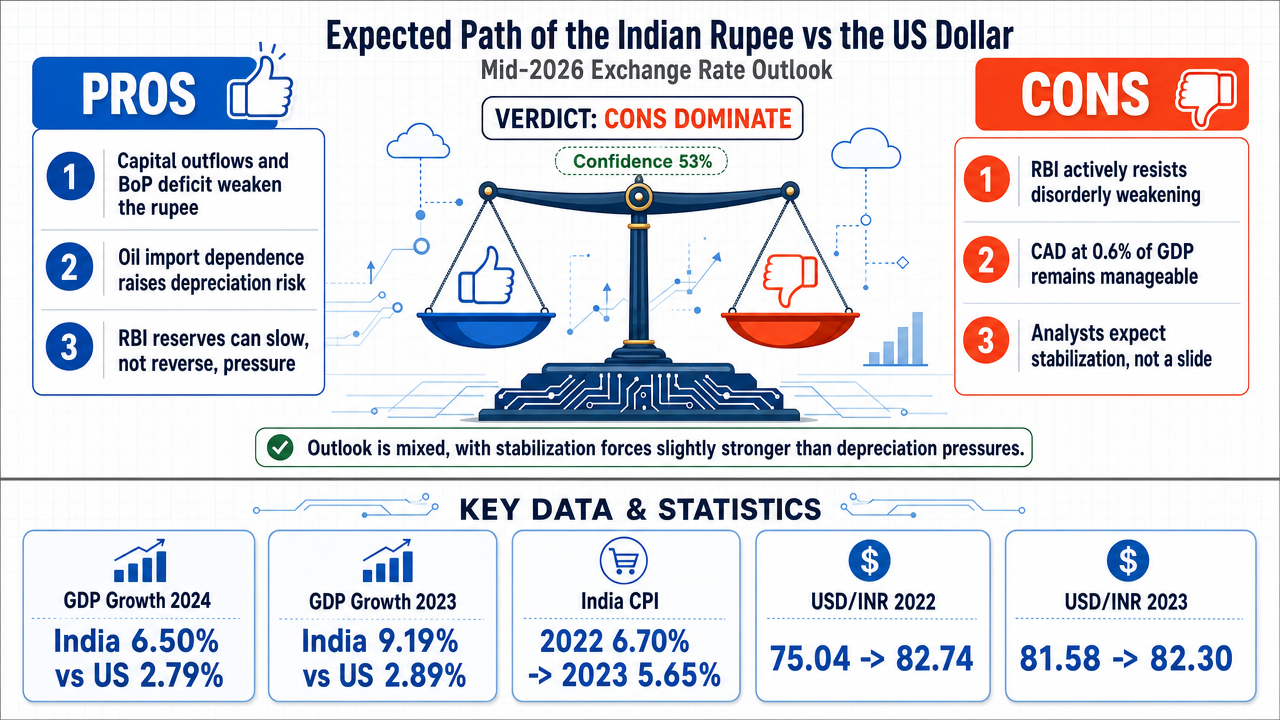 AI Debate Infographic: Will the Indian rupee continue to weaken against the US dollar through the…
