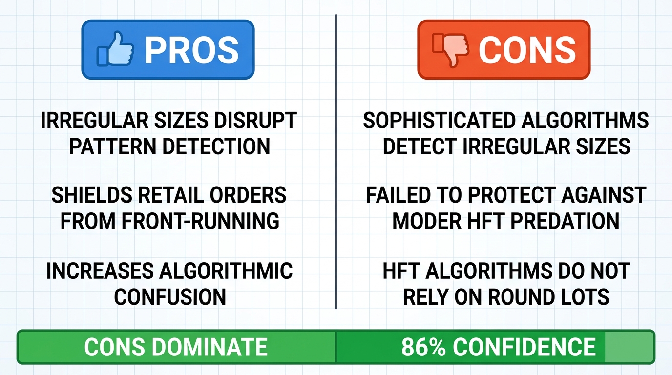 AI Debate Infographic: Irregular order sizes such as 96 or 221 shares protect retail traders from…