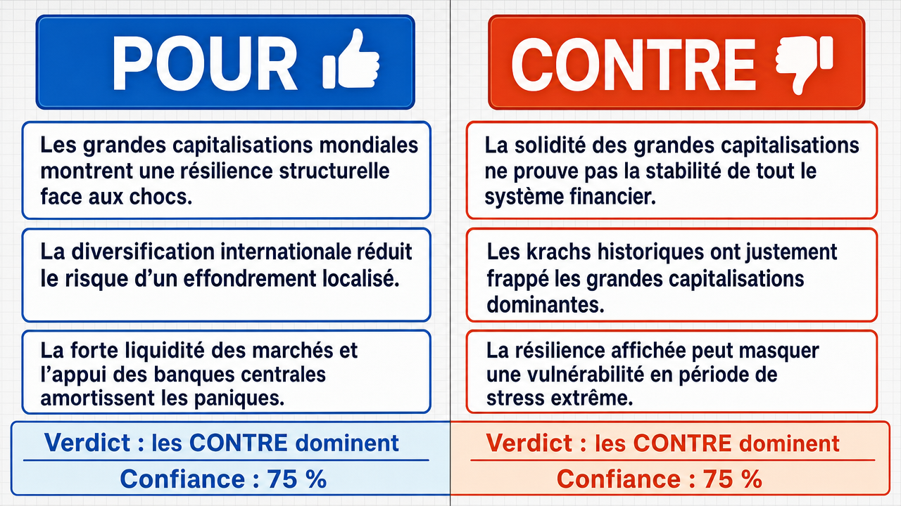 AI Debate Infographic: La probabilité d'un krach boursier majeur, tel que ceux de 1929 ou 1987…