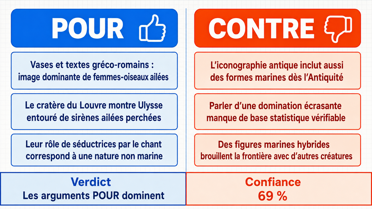 AI Debate Infographic: Les sirènes étaient généralement représentées comme des oiseaux à tête de…