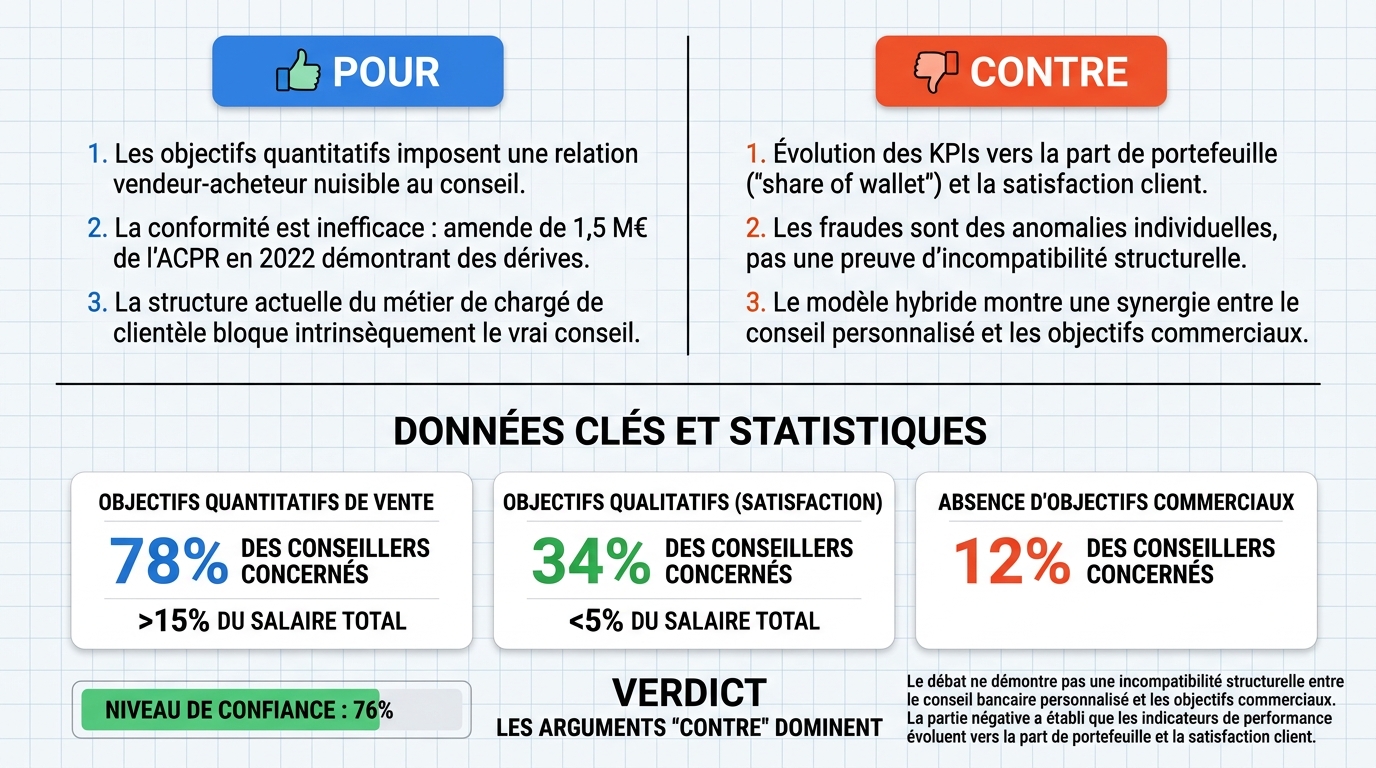 AI Debate Infographic: Le conseil bancaire personnalisé est incompatible avec les objectifs…