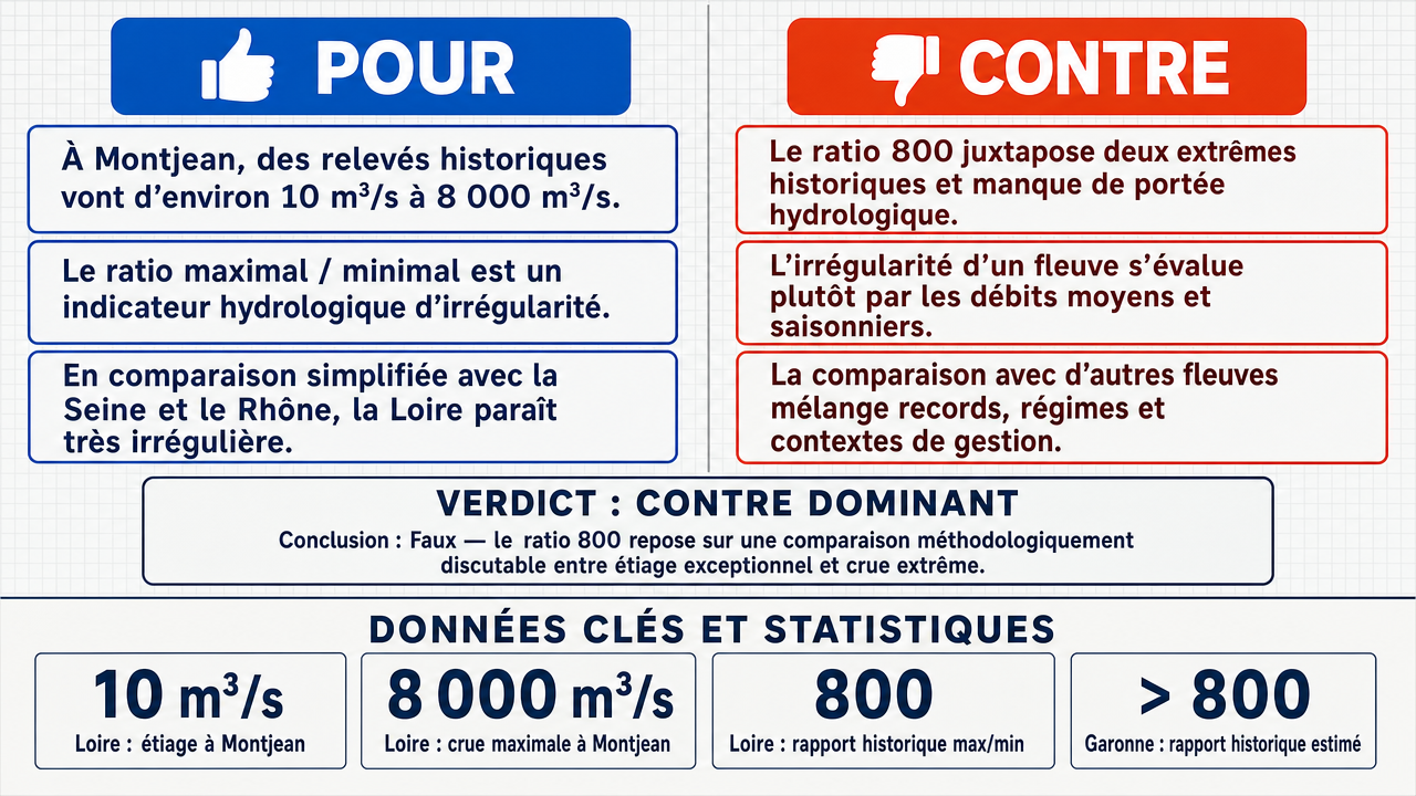AI Debate Infographic: La Loire est le fleuve le plus irrégulier de France, avec un rapport de 800…